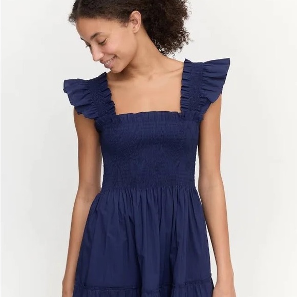 Hill House Navy Midi Dress with Ruffled Straps - Picture 3 of 3